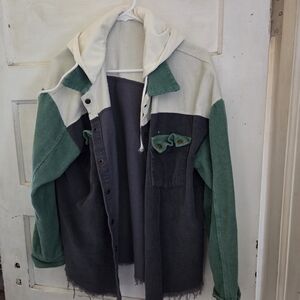 Women's Green and Gray Corduroy Hoodie